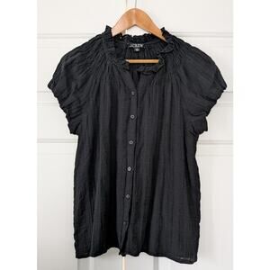 J. Crew Black Smock Neck Cotton Gauze Button Blouse